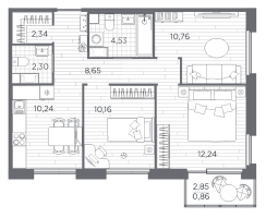 3 ккв № 60 Корп.: 8 , Секция 2  в ЖК PLUS Пулковский