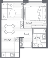 2 ккв (Евро) № 2 Корп.: 2 , Секция 1  в ЖК PLUS Пулковский