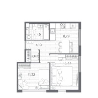2 ккв № 168 Корп.: 6 , Секция 5  в ЖК PLUS Пулковский