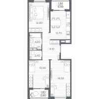 3 ккв № 17 Корп.: 9 , Секция 1  в ЖК PLUS Пулковский