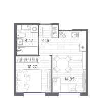 1 ккв № 108 Корп.: 6 , Секция 3  в ЖК PLUS Пулковский