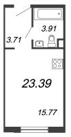 Студия № 242-1 Уч. 3 , Секция 1  в ЖК ПРОМОЛОDОСТЬ