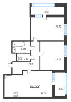 3 ккв (Евро) № 323 Корп.: 3.2 , Секция 1.4  в ЖК Панорама Парк Сосновка