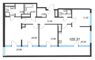 4 ккв (Евро) № 615 Корп.: 3.2 , Секция 2.3  в ЖК Панорама Парк Сосновка