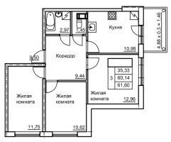 3 ккв № 19 Корп.: 6 , Секция 1  в ЖК Панорама Юкки