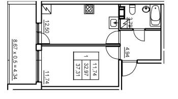 1 ккв № 320 Корп.: 6 , Секция 6  в ЖК Панорама Юкки