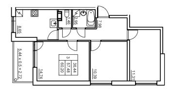 3 ккв № 321 Корп.: 6 , Секция 6  в ЖК Панорама Юкки