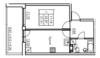 1 ккв № 255 Корп.: 6 , Секция 5  в ЖК Панорама Юкки