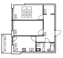 2 ккв № 323 Корп.: 6 , Секция 6  в ЖК Панорама Юкки