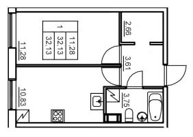 1 ккв № 322 Корп.: 6 , Секция 6  в ЖК Панорама Юкки