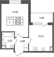 1 ккв № 185 Корп.: 6.1 , Секция 4  в ЖК Парадный ансамбль