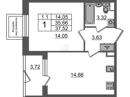 1 ккв № 291 Корп.: 6.5 , Секция 5  в ЖК Парадный ансамбль