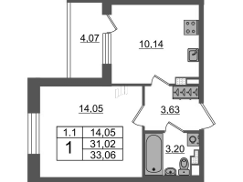 1 ккв № 167 Корп.: 7.11 , Секция 3  в ЖК Парадный ансамбль