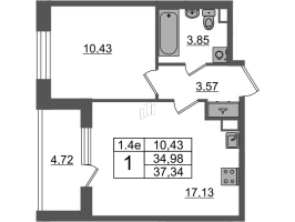 2 ккв (Евро) № 15 Корп.: 7.13 , Секция 1  в ЖК Парадный ансамбль
