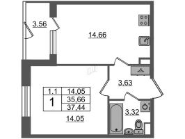 1 ккв № 4 Корп.: 6.3 , Секция 1  в ЖК Парадный ансамбль