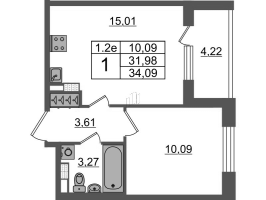 2 ккв (Евро) № 185 Корп.: 7.11 , Секция 3  в ЖК Парадный ансамбль
