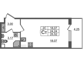 Студия № 121 Корп.: 6.6 , Секция 2  в ЖК Парадный ансамбль