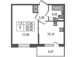 1 ккв № 168 Корп.: 6.1 , Секция 3  в ЖК Парадный ансамбль