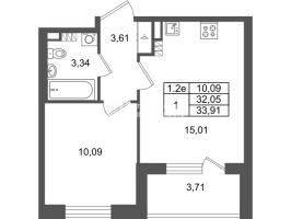 2 ккв (Евро) № 114 Корп.: 8.6 , Секция 1.2  в ЖК Парадный ансамбль