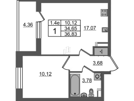 2 ккв (Евро) № 108 Корп.: 7.7 , Секция 3  в ЖК Парадный ансамбль
