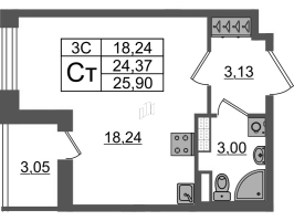 Студия № 39 Корп.: 7.11 , Секция 1  в ЖК Парадный ансамбль