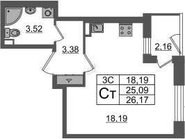 Студия № 10 Корп.: 7.13 , Секция 1  в ЖК Парадный ансамбль