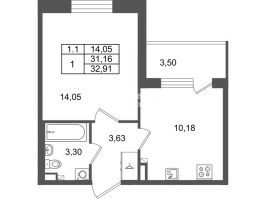 1 ккв № 463 Корп.: 8.1 , Секция 1.9  в ЖК Парадный ансамбль