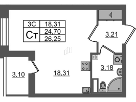 Студия № 129 Корп.: 7.12 , Секция 3  в ЖК Парадный ансамбль