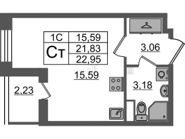 Студия № 17 Корп.: 6.7 , Секция 1  в ЖК Парадный ансамбль