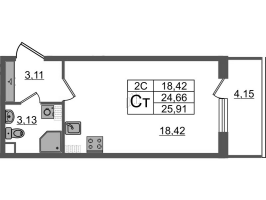 Студия № 66 Корп.: 6.6 , Секция 1  в ЖК Парадный ансамбль
