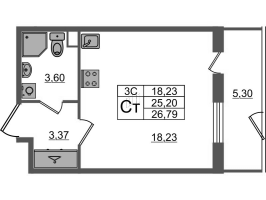 Студия № 68 Корп.: 6.7 , Секция 2  в ЖК Парадный ансамбль