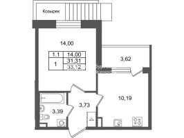 1 ккв № 725 Корп.: 8.1 , Секция 2.2  в ЖК Парадный ансамбль