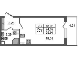 Студия № 343 Корп.: 6.5 , Секция 5  в ЖК Парадный ансамбль