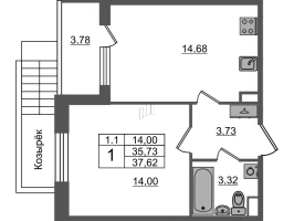 1 ккв № 71 Корп.: 6.6 , Секция 2  в ЖК Парадный ансамбль