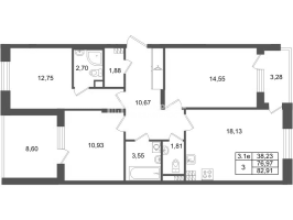 4 ккв (Евро) № 240 Корп.: 8.6 , Секция 1.5  в ЖК Парадный ансамбль