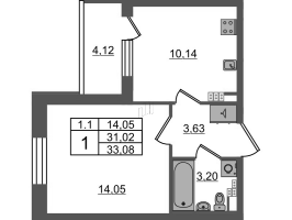 1 ккв № 156 Корп.: 7.9 , Секция 3  в ЖК Парадный ансамбль