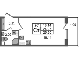 Студия № 50 Корп.: 6.7 , Секция 1  в ЖК Парадный ансамбль