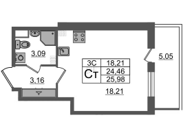 Студия № 54 Корп.: 6.3 , Секция 1  в ЖК Парадный ансамбль