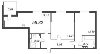 3 ккв (Евро) № 153 Корп.: 4 , Секция 4  в ЖК Парадный ансамбль