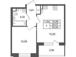 2 ккв (Евро) № 484 Корп.: 8.1 , Секция 1.9  в ЖК Парадный ансамбль