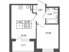 2 ккв (Евро) № 174 Корп.: 8.1 , Секция 1.4  в ЖК Парадный ансамбль