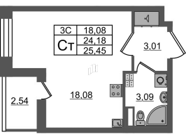 Студия № 119 Корп.: 7.7 , Секция 3  в ЖК Парадный ансамбль