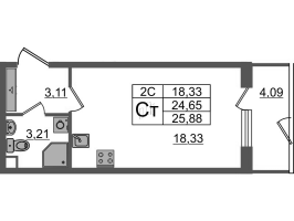 Студия № 3 Корп.: 6.7 , Секция 1  в ЖК Парадный ансамбль