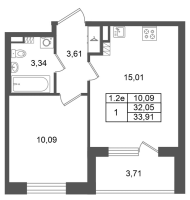 2 ккв (Евро) № 235 Корп.: 6.1 , Секция 4  в ЖК Парадный ансамбль