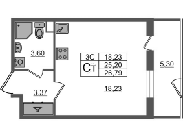 Студия № 73 Корп.: 6.6 , Секция 2  в ЖК Парадный ансамбль