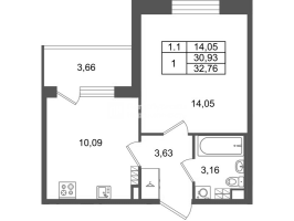 1 ккв № 312 Корп.: 8.6 , Секция 1.6  в ЖК Парадный ансамбль