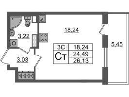 Студия № 144 Корп.: 7.10 , Секция 3  в ЖК Парадный ансамбль