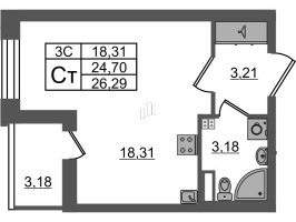 Студия № 374 Корп.: 7.13 , Секция 6  в ЖК Парадный ансамбль