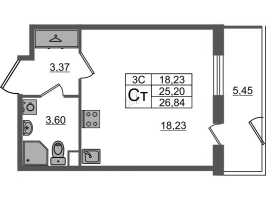 Студия № 69 Корп.: 6.7 , Секция 2  в ЖК Парадный ансамбль