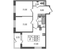 3 ккв (Евро) № 14 Корп.: 6.5 , Секция 1  в ЖК Парадный ансамбль